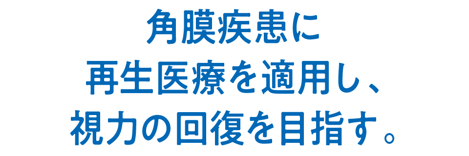 角膜疾患に再生医療を適用し、視力の回復を目指す。